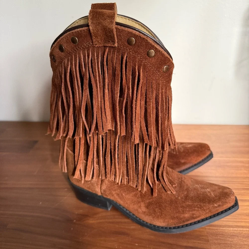 NWOB Smoky Mountain Girls Double Fringe Suede Cowboy Boots, size 1